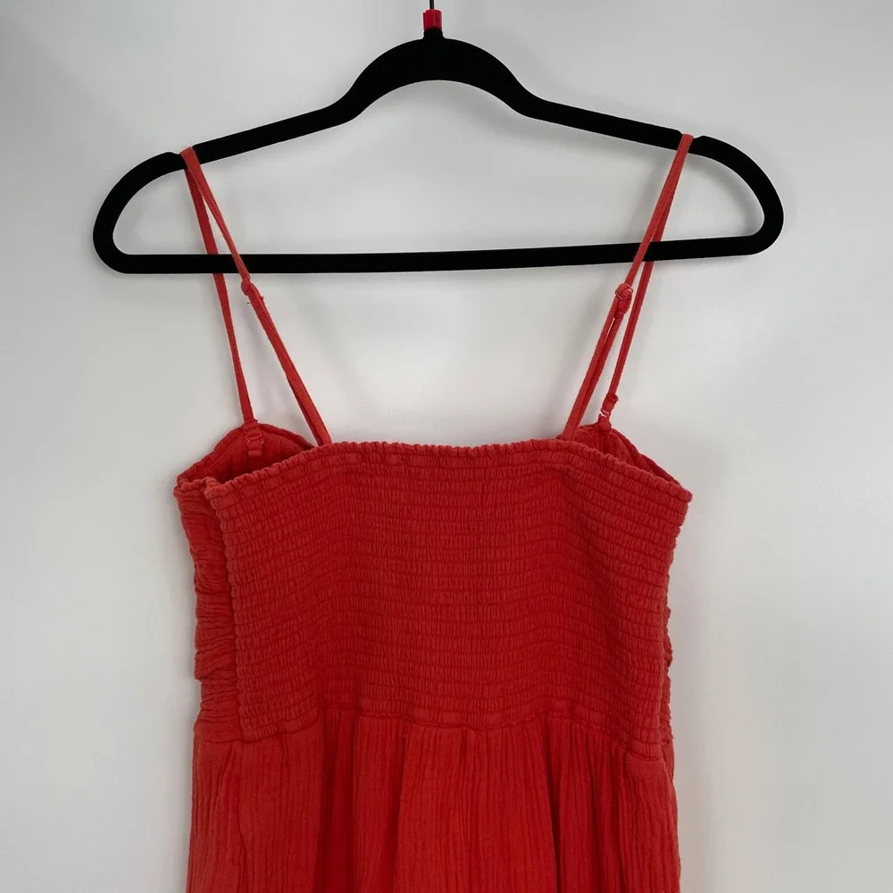 Anthropologie Saturday Sunday Red Isabel Tie Front Smocked Jumpsuit Size Medium‎